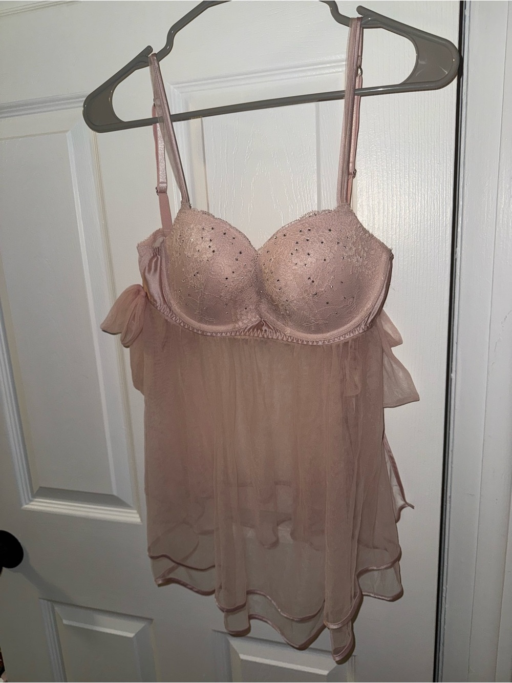 Women’s Blush Pink Lace & Mesh Babydoll Lingerie